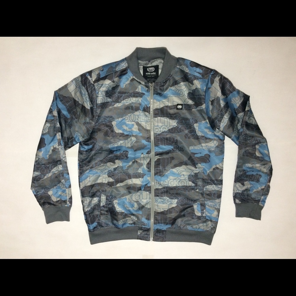 Ecko Unltd Mens Large Blue/Gray Camo Jacket